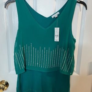 Women's New York & Company Teal Tank Top Blouse with Silver Beading